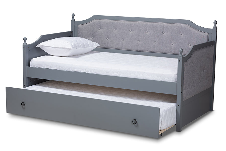 baxton studio mara classic and traditional grey fabric upholstered grey finished wood twin size daybed with trundle | Modish Furniture Store-3