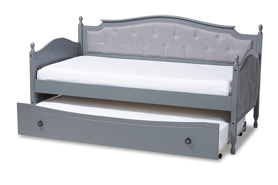 baxton studio marlie classic and traditional grey fabric upholstered grey finished wood twin size daybed with trundle | Modish Furniture Store-3