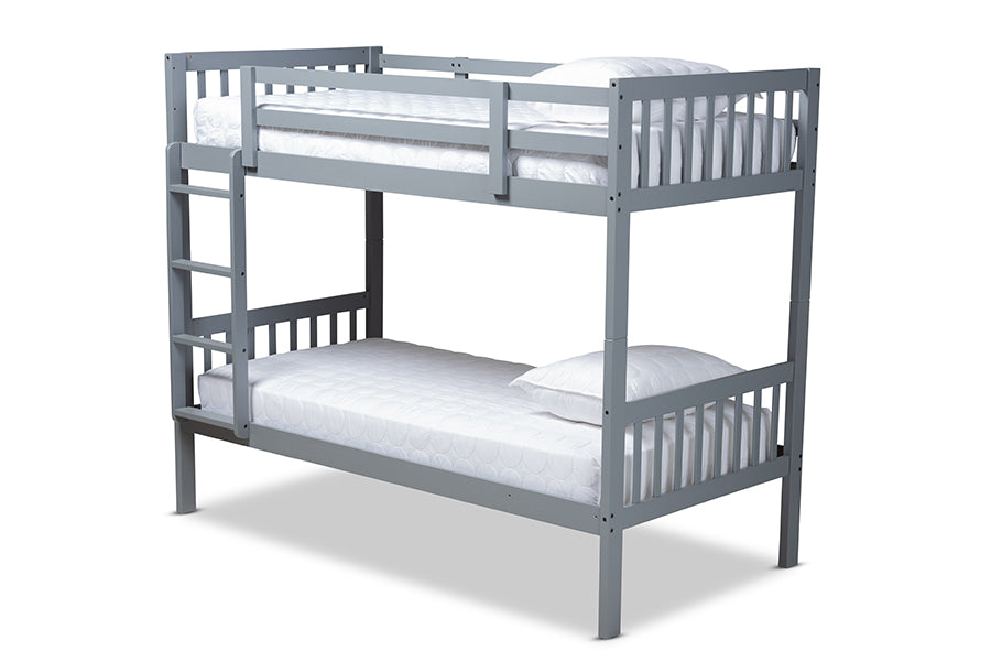 baxton studio jude modern and contemporary grey finished wood twin size bunk bed | Modish Furniture Store-2