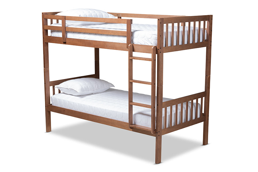 baxton studio jude modern and contemporary walnut brown finished wood twin size bunk bed | Modish Furniture Store-2