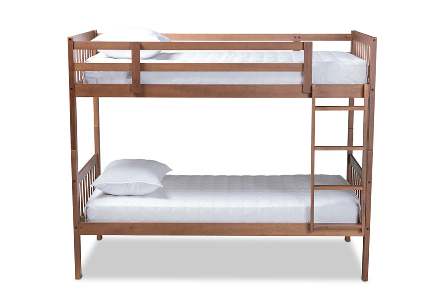 baxton studio jude modern and contemporary walnut brown finished wood twin size bunk bed | Modish Furniture Store-3
