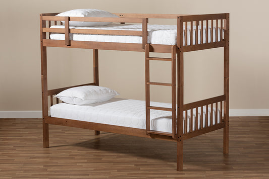 Baxton Studio Jude Modern and Contemporary Walnut Brown Finished Wood Twin Size Bunk Bed | Modishstore | Beds