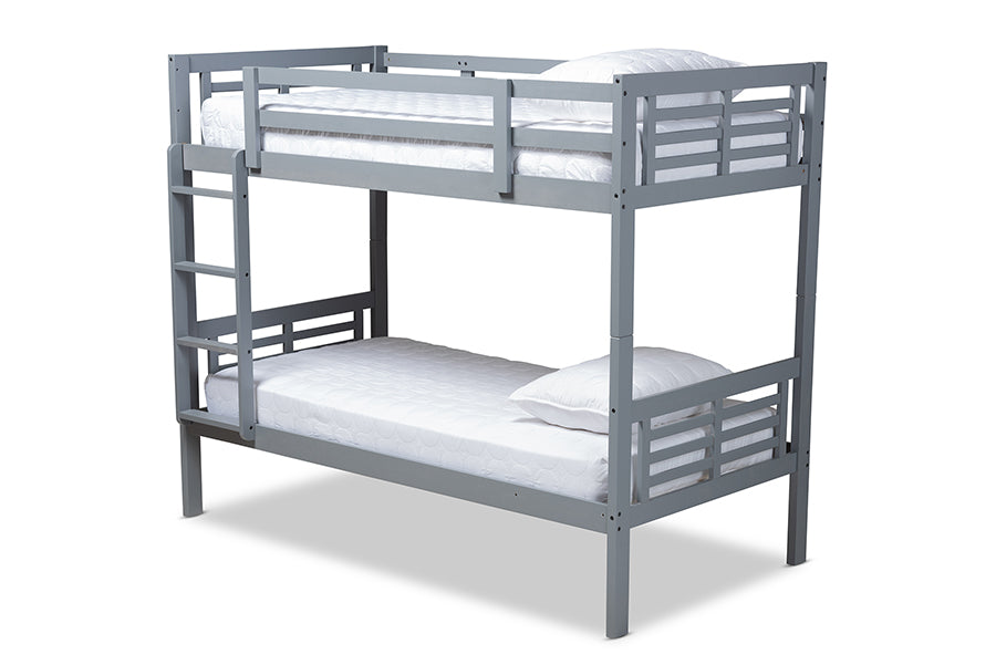 baxton studio liam modern and contemporary grey finished wood twin size bunk bed | Modish Furniture Store-2