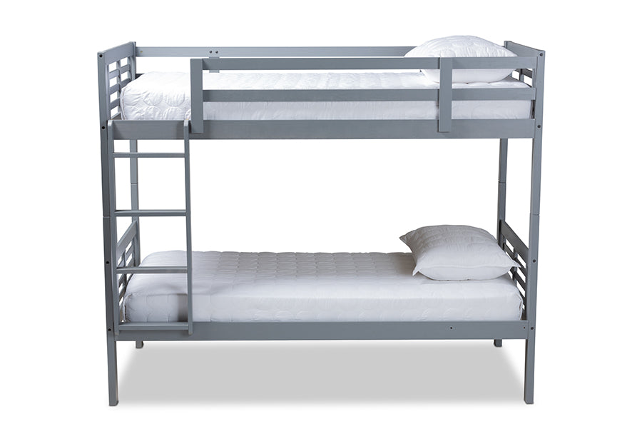 baxton studio liam modern and contemporary grey finished wood twin size bunk bed | Modish Furniture Store-3
