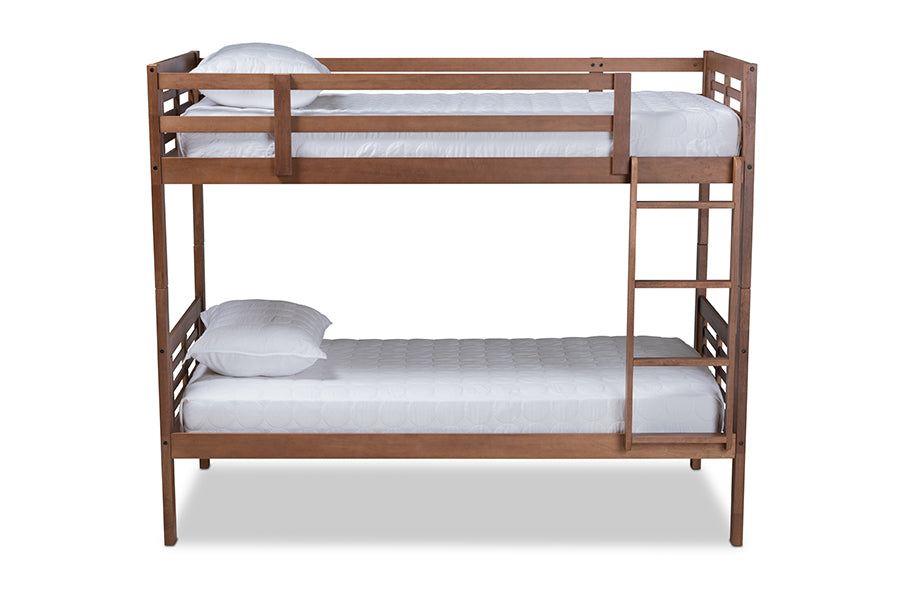 baxton studio liam modern and contemporary walnut brown finished wood twin size bunk bed | Modish Furniture Store-3