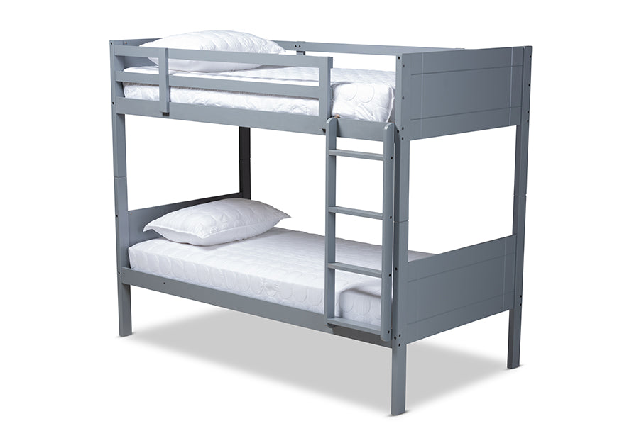 baxton studio elsie modern and contemporary grey finished wood twin size bunk bed | Modish Furniture Store-2