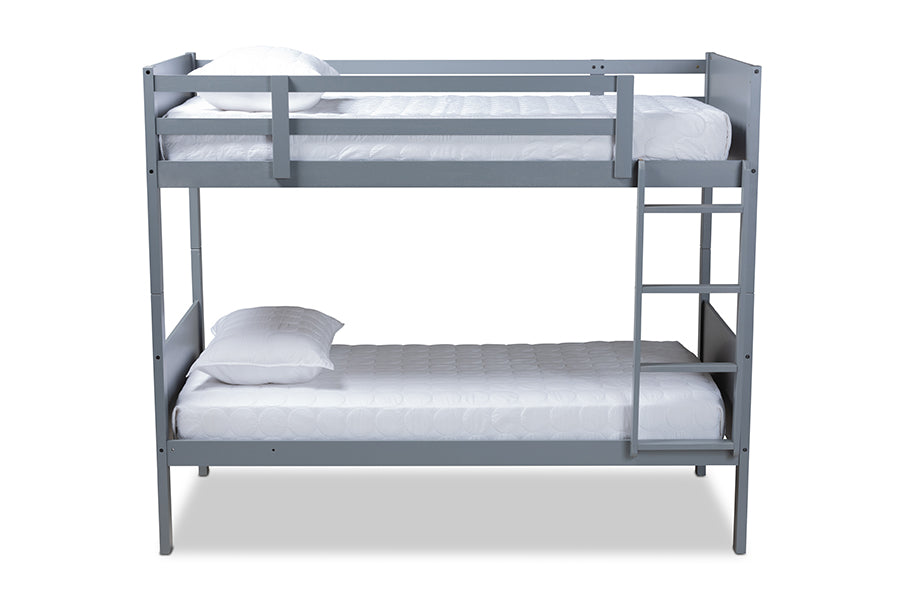 baxton studio elsie modern and contemporary grey finished wood twin size bunk bed | Modish Furniture Store-3