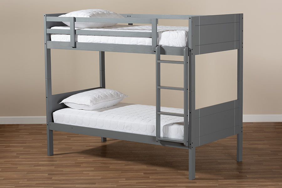 Baxton Studio Elsie Modern and Contemporary Grey Finished Wood Twin Size Bunk Bed | Modishstore | Beds