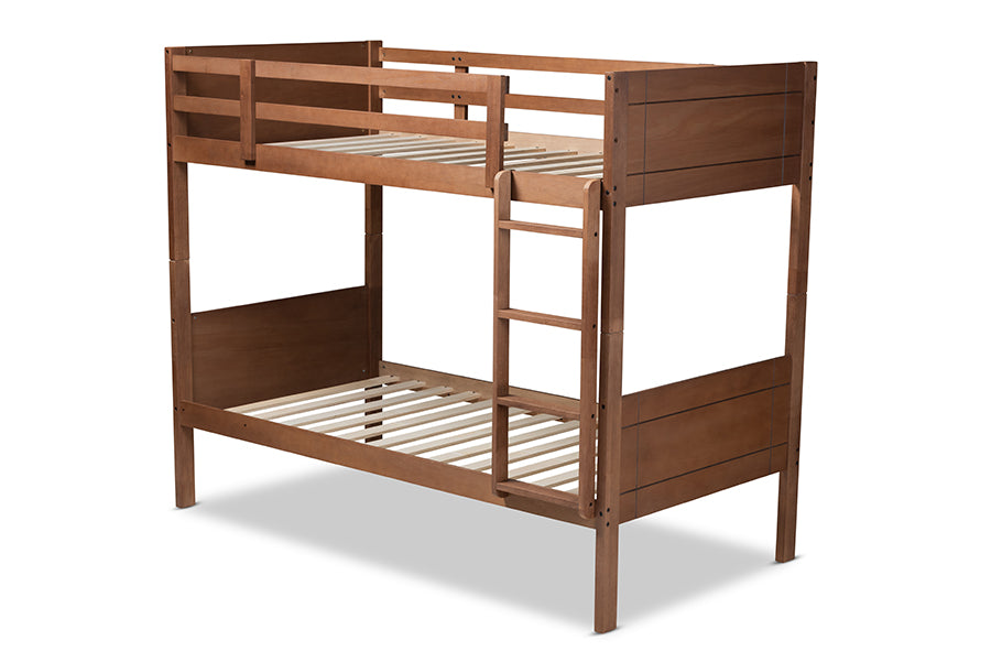 Baxton Studio Elsie Modern and Contemporary Walnut Brown Finished Wood Twin Size Bunk Bed | Beds | Modishstore - 6