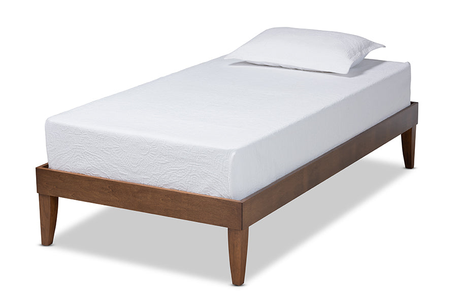 baxton studio lucina mid century modern walnut brown finished twin size platform bed frame | Modish Furniture Store-2