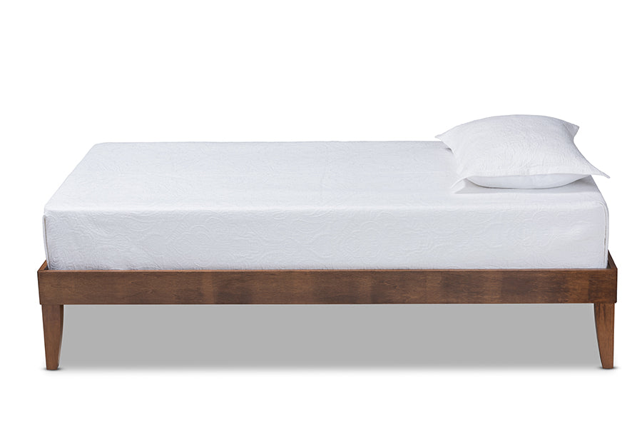 baxton studio lucina mid century modern walnut brown finished twin size platform bed frame | Modish Furniture Store-3