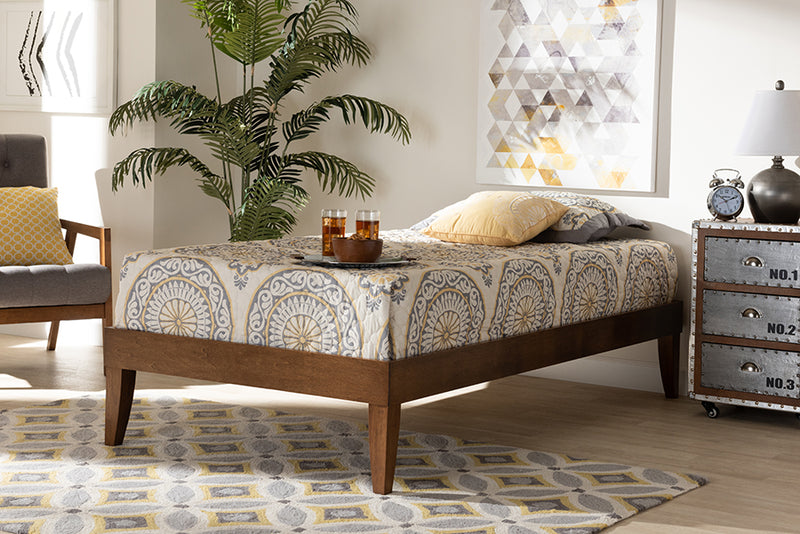 Baxton Studio Lucina Mid-Century Modern Walnut Brown Finished Twin Size Platform Bed Frame | Modishstore | Beds