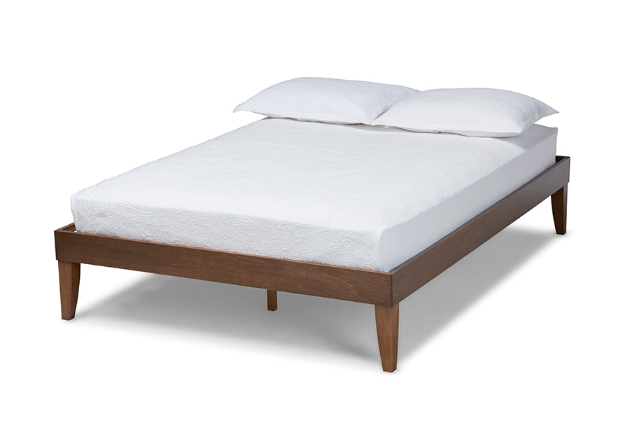 baxton studio lucina mid century modern walnut brown finished full size platform bed frame | Modish Furniture Store-2
