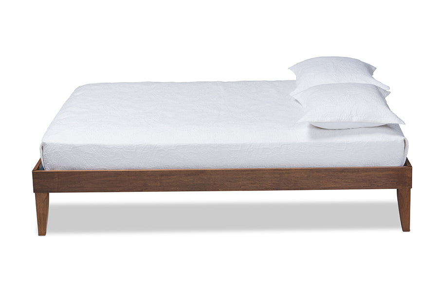 baxton studio lucina mid century modern walnut brown finished queen size platform bed frame | Modish Furniture Store-3