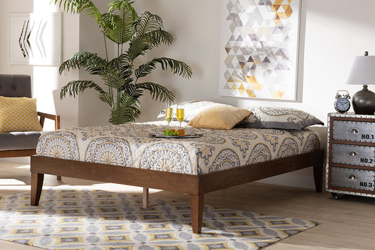 Baxton Studio Lucina Mid-Century Modern Walnut Brown Finished Full Size Platform Bed Frame | Modishstore | Beds