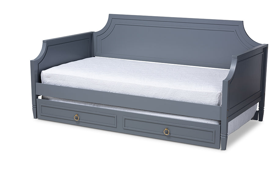 baxton studio mariana classic and traditional grey finished wood twin size daybed with trundle | Modish Furniture Store-3