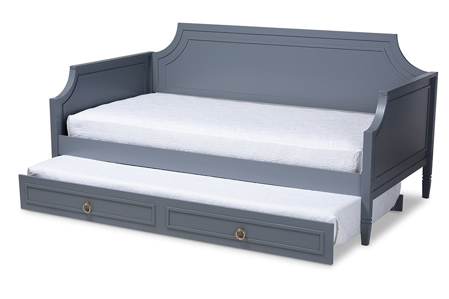 baxton studio mariana classic and traditional grey finished wood twin size daybed with trundle | Modish Furniture Store-2