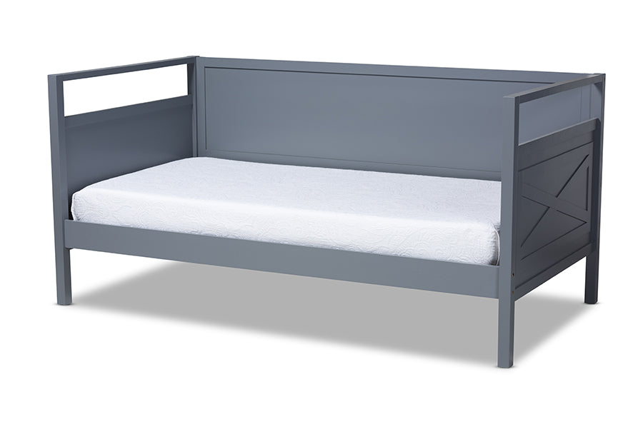 baxton studio cintia cottage farmhouse grey finished wood twin size daybed | Modish Furniture Store-2