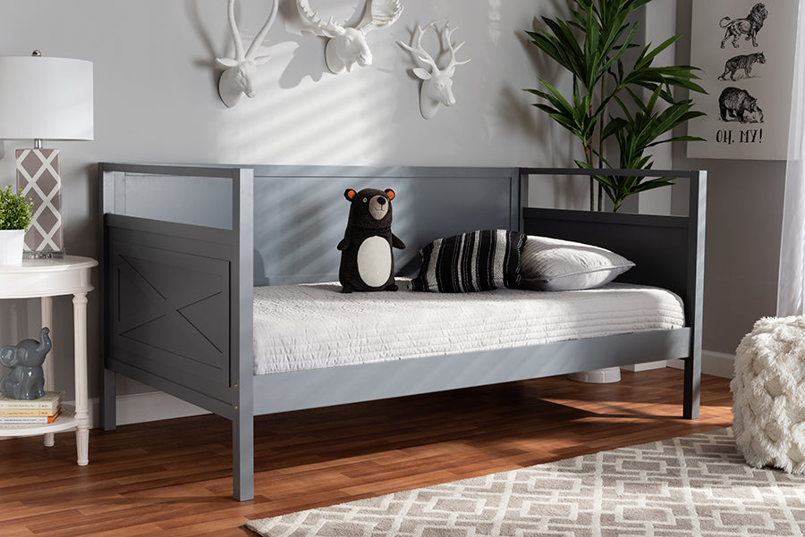 Baxton Studio Cintia Cottage Farmhouse Grey Finished Wood Twin Size Daybed | Modishstore | Beds