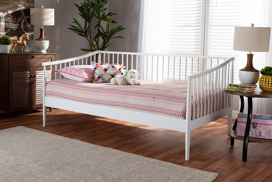 Baxton Studio Renata Classic and Traditional White Finished Wood Twin Size Spindle Daybed | Daybeds | Modishstore - 2
