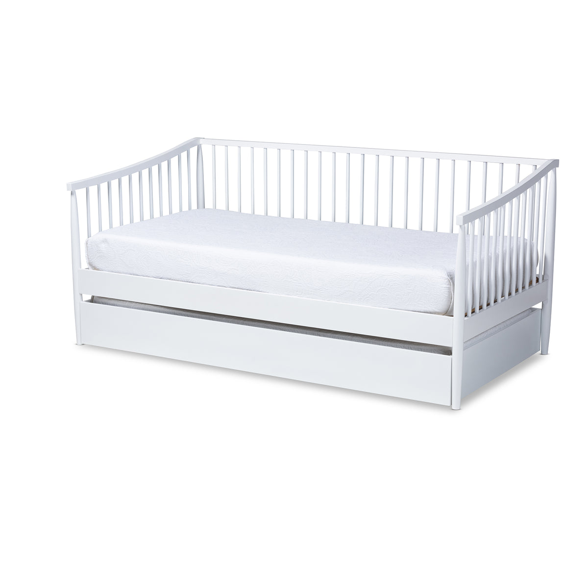 Baxton Studio Renata Classic and Traditional White Finished Wood Twin Size Spindle Daybed with Trundle | Daybeds | Modishstore