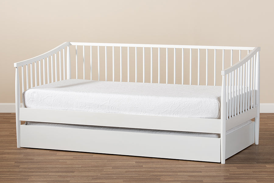 Baxton Studio Renata Classic and Traditional White Finished Wood Twin Size Spindle Daybed with Trundle | Daybeds | Modishstore - 3