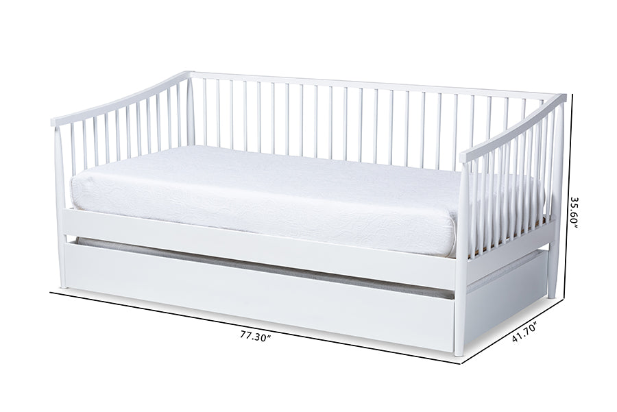 Baxton Studio Renata Classic and Traditional White Finished Wood Twin Size Spindle Daybed with Trundle | Daybeds | Modishstore - 7