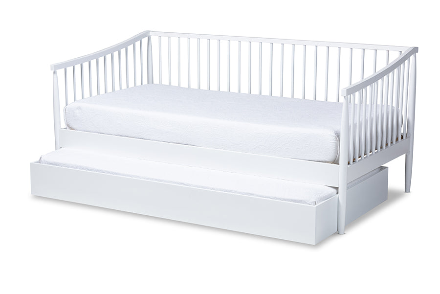 Baxton Studio Renata Classic and Traditional White Finished Wood Twin Size Spindle Daybed with Trundle | Daybeds | Modishstore - 6