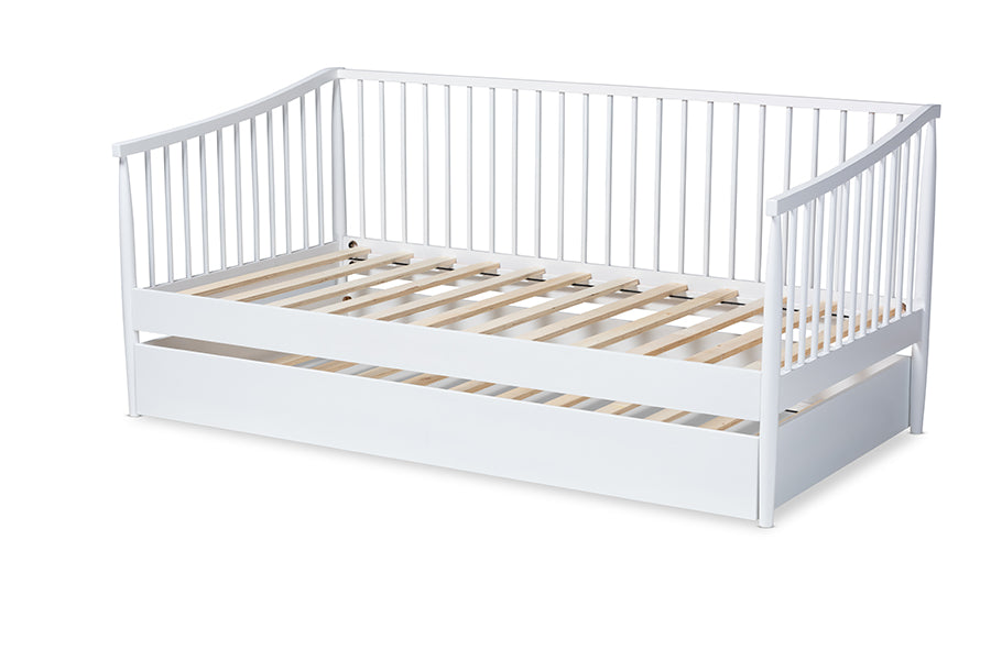 Baxton Studio Renata Classic and Traditional White Finished Wood Twin Size Spindle Daybed with Trundle | Daybeds | Modishstore - 9