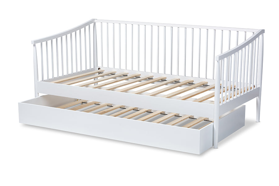 Baxton Studio Renata Classic and Traditional White Finished Wood Twin Size Spindle Daybed with Trundle | Daybeds | Modishstore - 8
