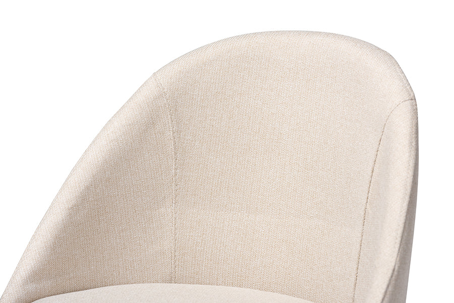 Baxton Studio Carra Mid-Century Modern Light Beige Fabric Upholstered Walnut-Finished Wood Swivel Bar Stool Set of 2 | Bar Stools | Modishstore - 4