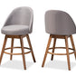 baxton studio carra mid century modern grey fabric upholstered walnut finished wood swivel counter stool set of 2 | Modish Furniture Store-2