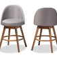 baxton studio carra mid century modern grey fabric upholstered walnut finished wood swivel counter stool set of 2 | Modish Furniture Store-3