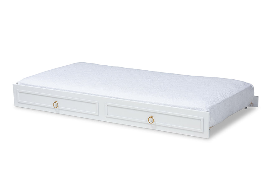 baxton studio mariana classic and traditional white finished wood twin size trundle | Modish Furniture Store-2