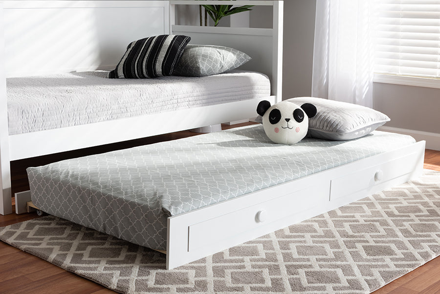Baxton Studio Cintia Cottage Farmhouse White Finished Wood Twin Size Trundle | Beds | Modishstore - 2