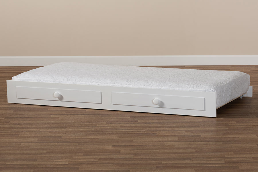 Baxton Studio Cintia Cottage Farmhouse White Finished Wood Twin Size Trundle | Beds | Modishstore - 3