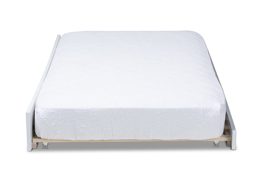 baxton studio neves cottage farmhouse white finished wood twin size trundle | Modish Furniture Store-3