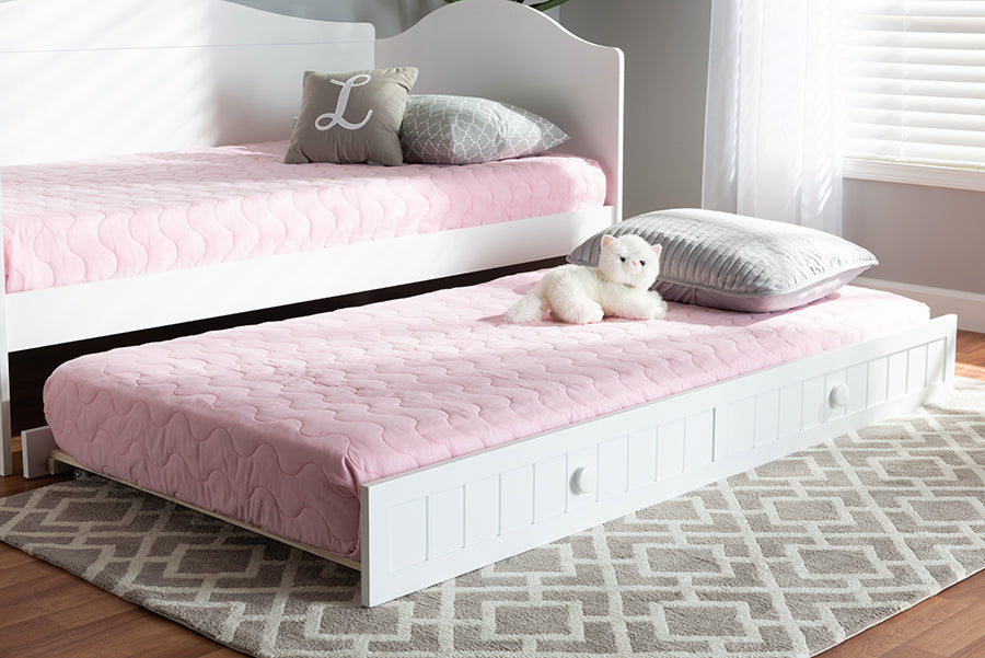 Baxton Studio Neves Cottage Farmhouse White Finished Wood Twin Size Trundle | Modishstore | Beds
