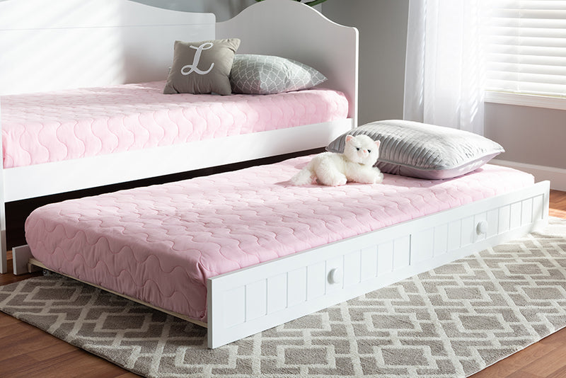 Baxton Studio Neves Cottage Farmhouse White Finished Wood Twin Size Trundle | Modishstore | Beds