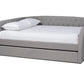 baxton studio delora modern and contemporary light grey fabric upholstered queen size daybed with roll out trundle bed | Modish Furniture Store-2