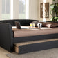 Baxton Studio Delora Modern and Contemporary Dark Grey Fabric Upholstered Queen Size Daybed with Roll-Out Trundle Bed | Modishstore | Beds