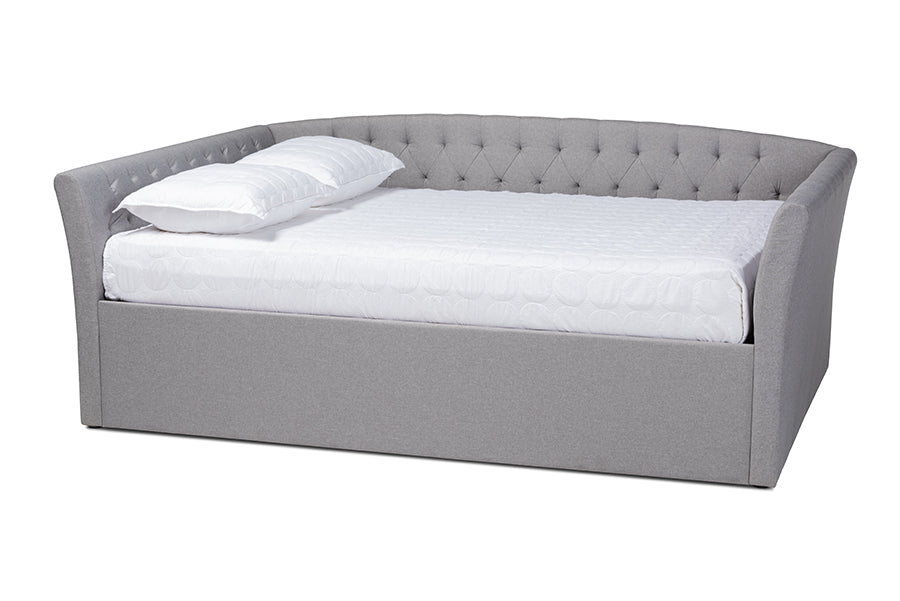 baxton studio delora modern and contemporary light grey fabric upholstered queen size daybed | Modish Furniture Store-2