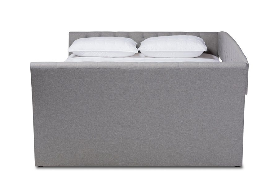 baxton studio delora modern and contemporary light grey fabric upholstered queen size daybed | Modish Furniture Store-3