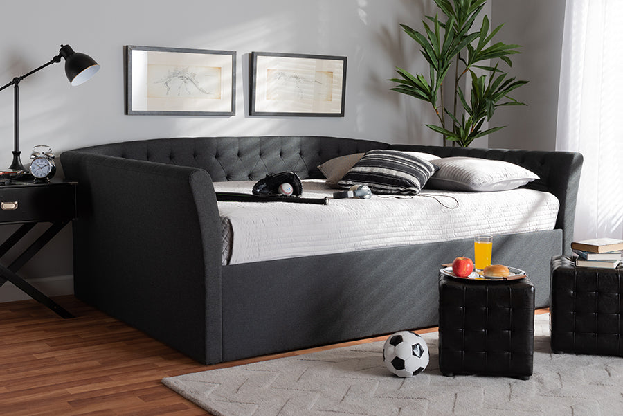 Baxton Studio Delora Modern and Contemporary Dark Grey Fabric Upholstered Queen Size Daybed | Daybeds | Modishstore - 2