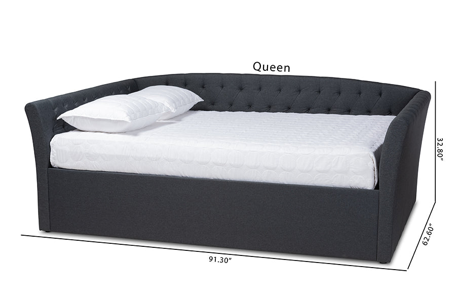 Baxton Studio Delora Modern and Contemporary Dark Grey Fabric Upholstered Queen Size Daybed | Daybeds | Modishstore - 6