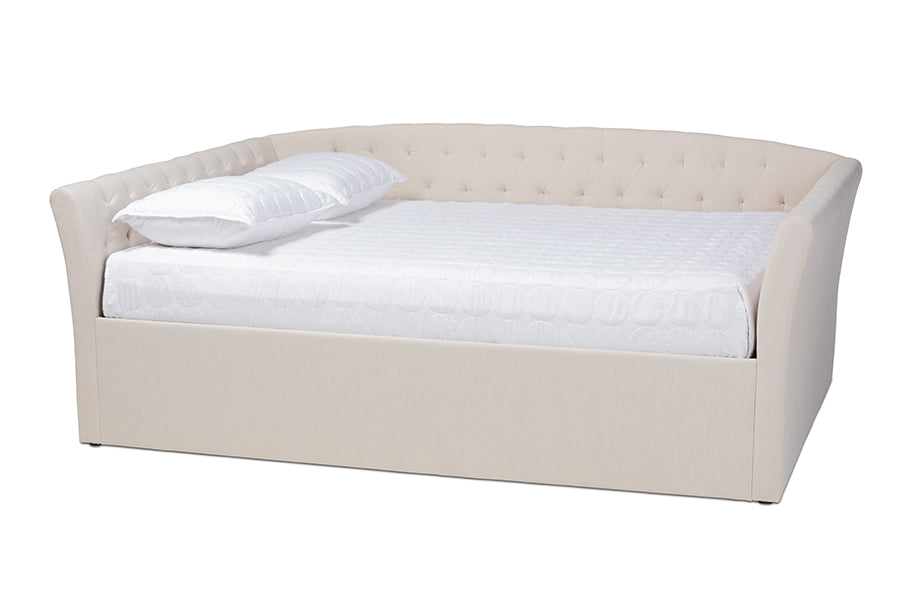 baxton studio delora modern and contemporary beige fabric upholstered full size daybed | Modish Furniture Store-2