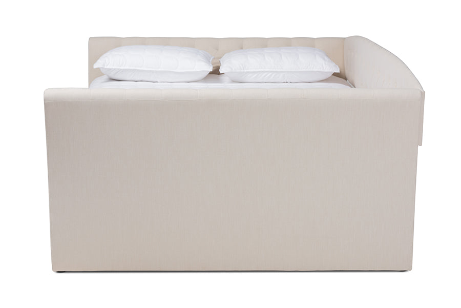 baxton studio delora modern and contemporary beige fabric upholstered queen size daybed | Modish Furniture Store-3