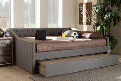 Baxton Studio Haylie Modern and Contemporary Light Grey Fabric Upholstered Queen Size Daybed with Roll-Out Trundle Bed
