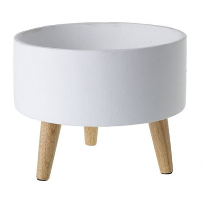 Parkview White Ceramic Planter with Wood legs-Set Of 2 By Accent Decor | Planters, Troughs & Cachepots | Modishstore - 5