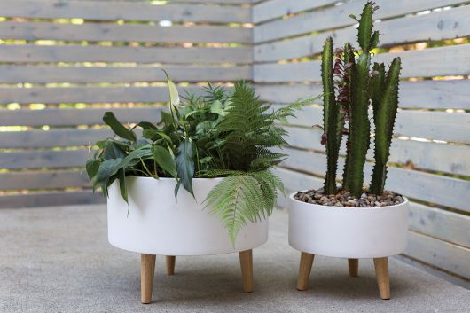 Parkview White Ceramic Planter with Wood legs-Set Of 2 By Accent Decor | Planters, Troughs & Cachepots | Modishstore - 1